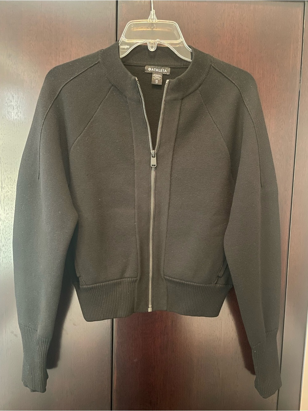 Athleta Black Bomber Style Sweater Jacket